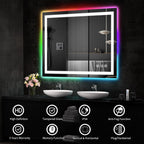 Miroir de salle de bain antibuée rétroéclairé RVB et LED frontale