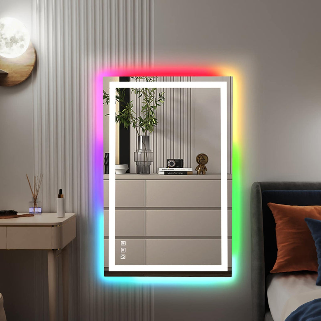 Miroir de salle de bain antibuée rétroéclairé RVB et LED frontale