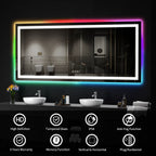 Miroir de salle de bain antibuée rétroéclairé RVB et LED frontale