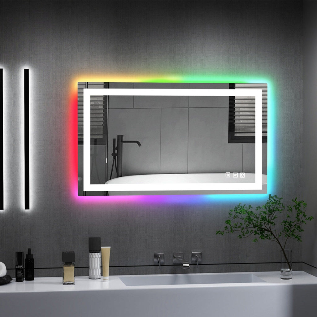 Miroir de salle de bain antibuée rétroéclairé RVB et LED frontale