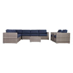 Ensemble de canapés d'extérieur LSI 10 pièces Sunbrella bleu marine avec coussins