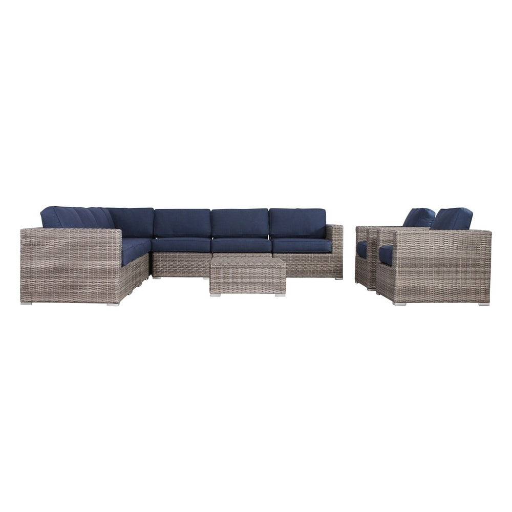 Ensemble de canapés d'extérieur LSI 10 pièces Sunbrella bleu marine avec coussins
