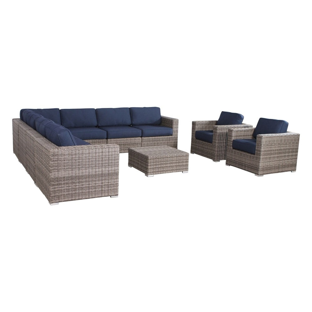 Ensemble de canapés d'extérieur LSI 10 pièces Sunbrella bleu marine avec coussins
