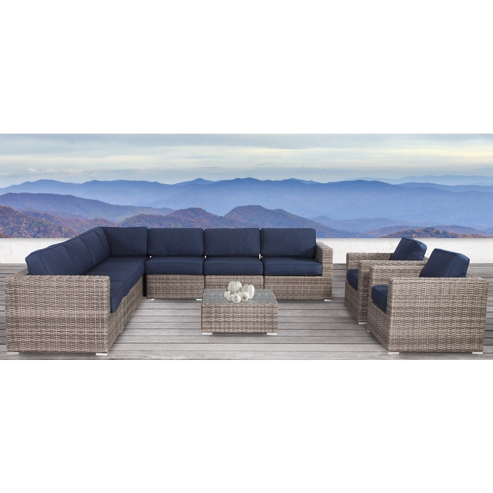 Ensemble de canapés d'extérieur LSI 10 pièces Sunbrella bleu marine avec coussins