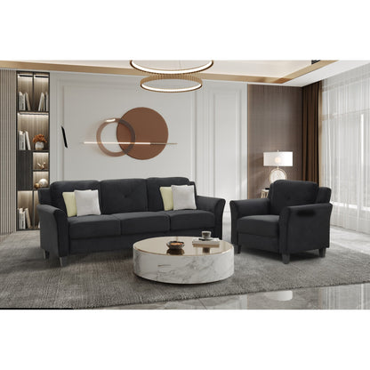 Canapé 3 places en polyester noir antique 74,9 avec cadre en bois massif et coussins en éponge hautement élastique pour le salon