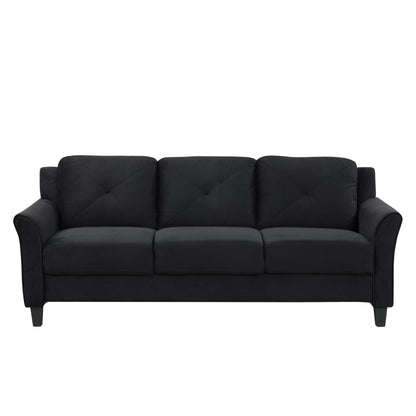 Canapé 3 places en polyester noir antique 74,9 avec cadre en bois massif et coussins en éponge hautement élastique pour le salon