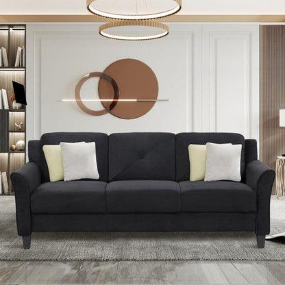 Canapé 3 places en polyester noir antique 74,9 avec cadre en bois massif et coussins en éponge hautement élastique pour le salon