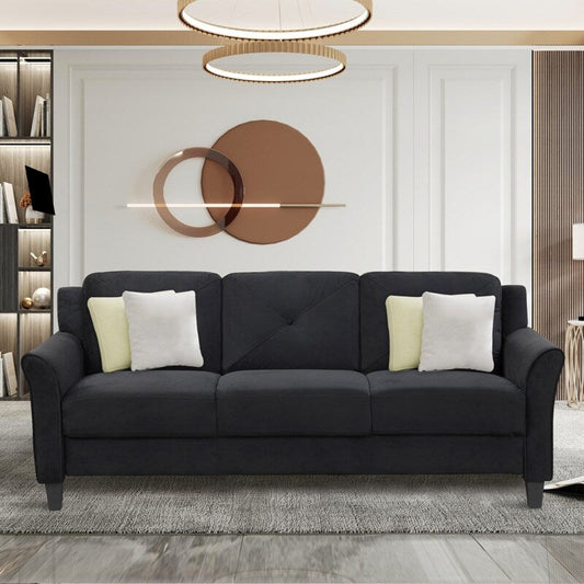 Canapé 3 places en polyester noir antique 74,9 avec cadre en bois massif et coussins en éponge hautement élastique pour le salon