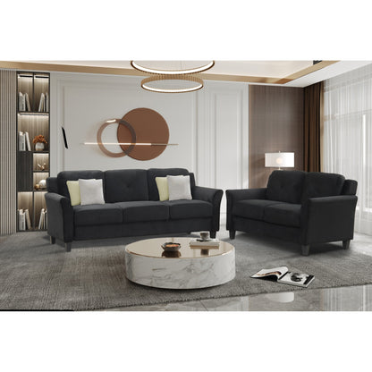 Canapé 3 places en polyester noir antique 74,9 avec cadre en bois massif et coussins en éponge hautement élastique pour le salon