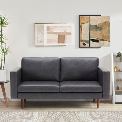 Canapé causeuse en similicuir noir antique avec cadre en bois et coussin rembourré