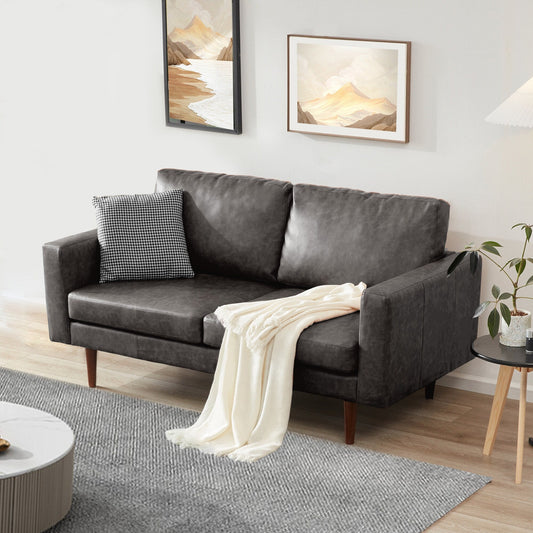 Canapé causeuse en similicuir noir antique avec cadre en bois et coussin rembourré