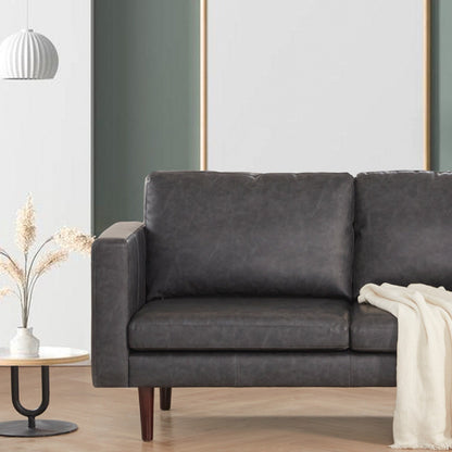 Canapé causeuse en similicuir noir antique du milieu du siècle moderne 65 avec cadre en bois massif et coussin rembourré pour le salon