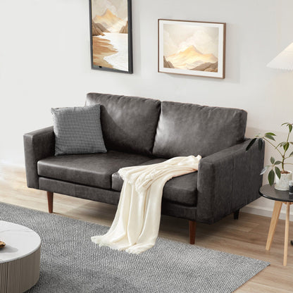 Canapé causeuse en similicuir noir antique du milieu du siècle moderne 65 avec cadre en bois massif et coussin rembourré pour le salon