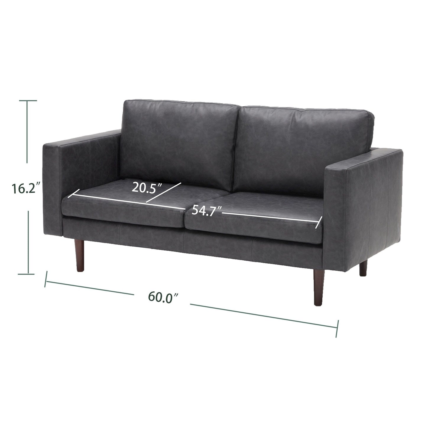 Canapé causeuse en similicuir noir antique du milieu du siècle moderne 65 avec cadre en bois massif et coussin rembourré pour le salon