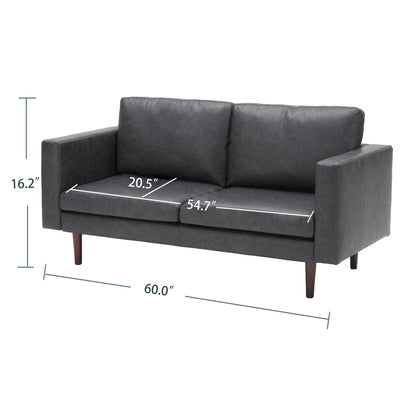 Canapé causeuse en similicuir noir antique du milieu du siècle moderne 65 avec cadre en bois massif et coussin rembourré pour le salon