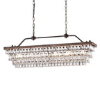 Luminaire rectangulaire en bronze antique à 6 lumières pour îlot de cuisine avec suspension en cristal - Bronze antique