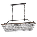 Luminaire rectangulaire en bronze antique à 6 lumières pour îlot de cuisine avec suspension en cristal - Bronze antique