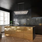Luminaire rectangulaire en bronze antique à 6 lumières pour îlot de cuisine avec suspension en cristal - Bronze antique
