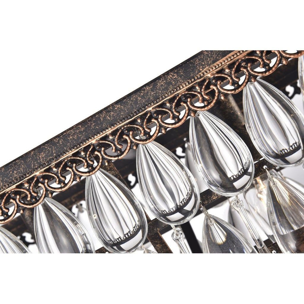 Luminaire rectangulaire en bronze antique à 6 lumières pour îlot de cuisine avec suspension en cristal - Bronze antique
