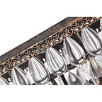 Luminaire rectangulaire en bronze antique à 6 lumières pour îlot de cuisine avec suspension en cristal - Bronze antique