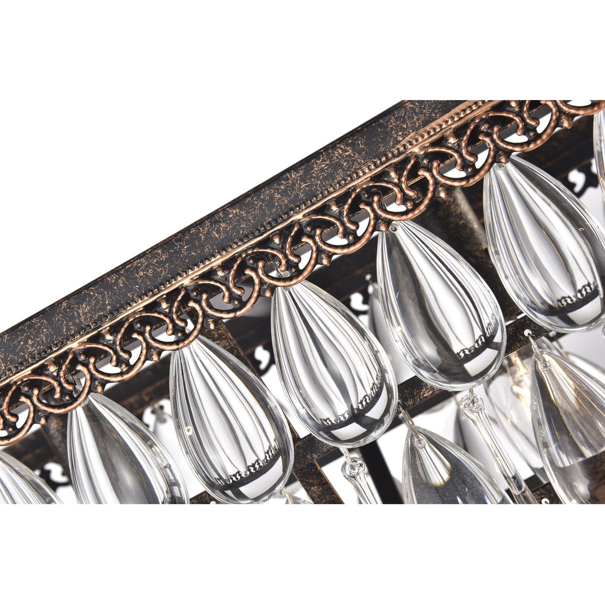 Luminaire rectangulaire en bronze antique à 6 lumières pour îlot de cuisine avec suspension en cristal - Bronze antique