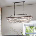 Luminaire rectangulaire en bronze antique à 6 lumières pour îlot de cuisine avec suspension en cristal - Bronze antique