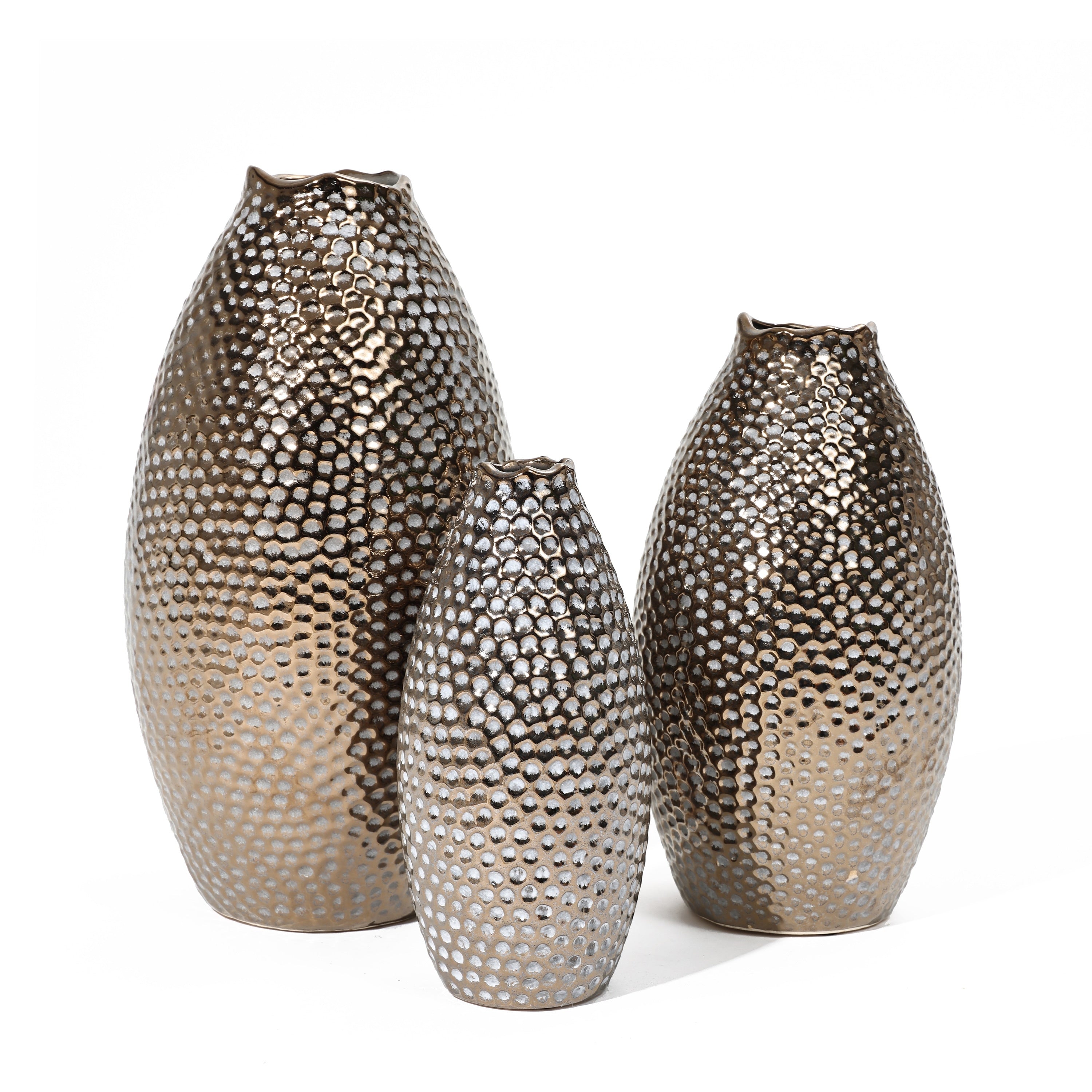 Grand vase en terre cuite antique à fossettes dorées (simple)