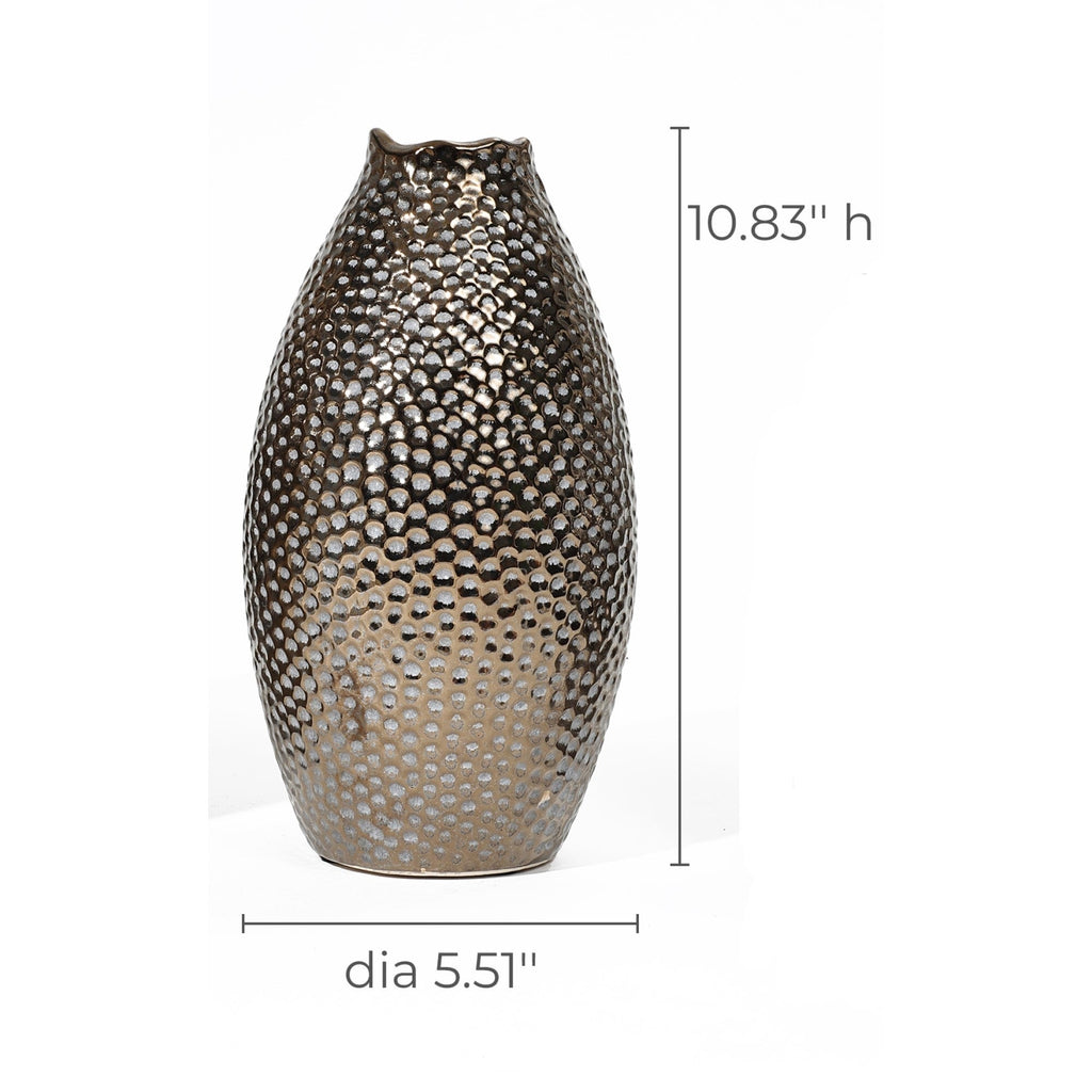 Grand vase en terre cuite antique à fossettes dorées (simple)