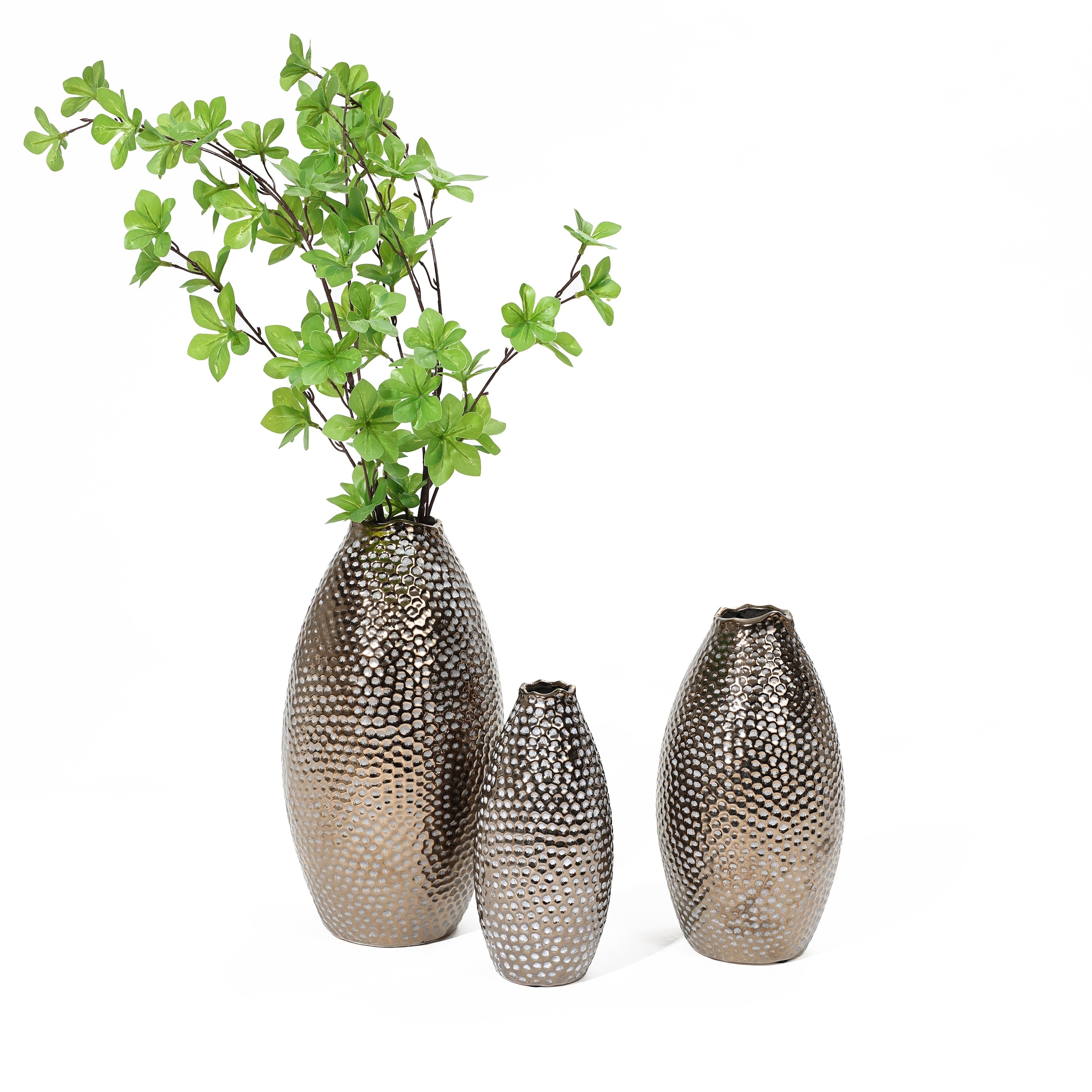 Grand vase en terre cuite antique à fossettes dorées (simple)