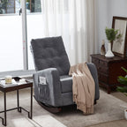 Fauteuil à bascule gris antique à dossier haut avec pieds en bois massif et poche latérale (28,74 po)