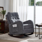 Fauteuil à bascule gris antique à dossier haut avec pieds en bois massif et poche latérale (28,74 po)