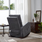 Fauteuil à bascule gris antique à dossier haut avec pieds en bois massif et poche latérale (28,74 po)