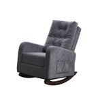 Fauteuil à bascule gris antique à dossier haut avec pieds en bois massif et poche latérale (28,74 po)