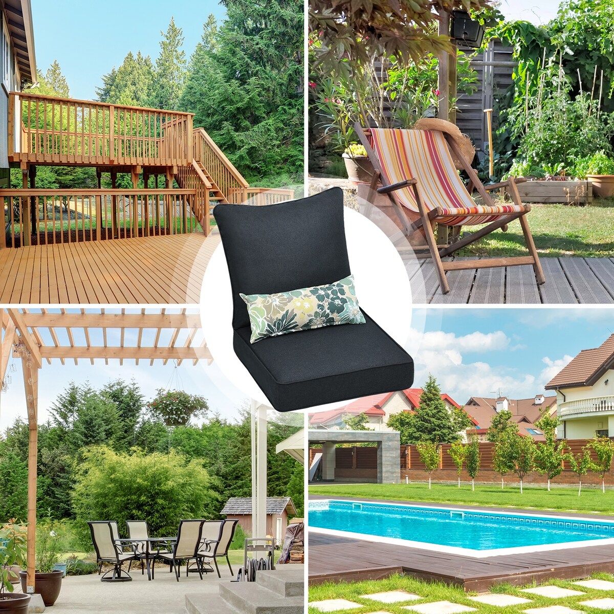 Ensemble de 2 coussins de siège profonds pour meubles de patio Aoodor 24 x 24