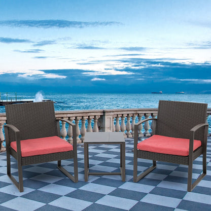 Ensemble de meubles de jardin Aoodor 3 pièces – Chaises d'extérieur en rotin avec table et canapé, coussins inclus – N/A