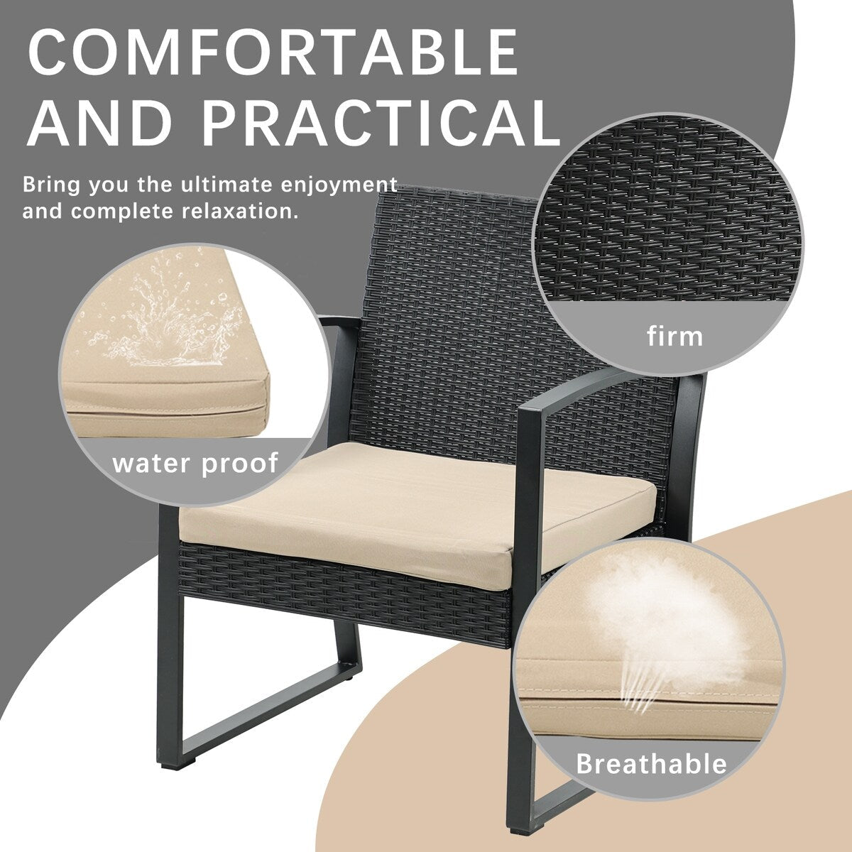 Ensemble de meubles de jardin Aoodor 3 pièces – Chaises d'extérieur en rotin avec table et canapé, coussins inclus – N/A
