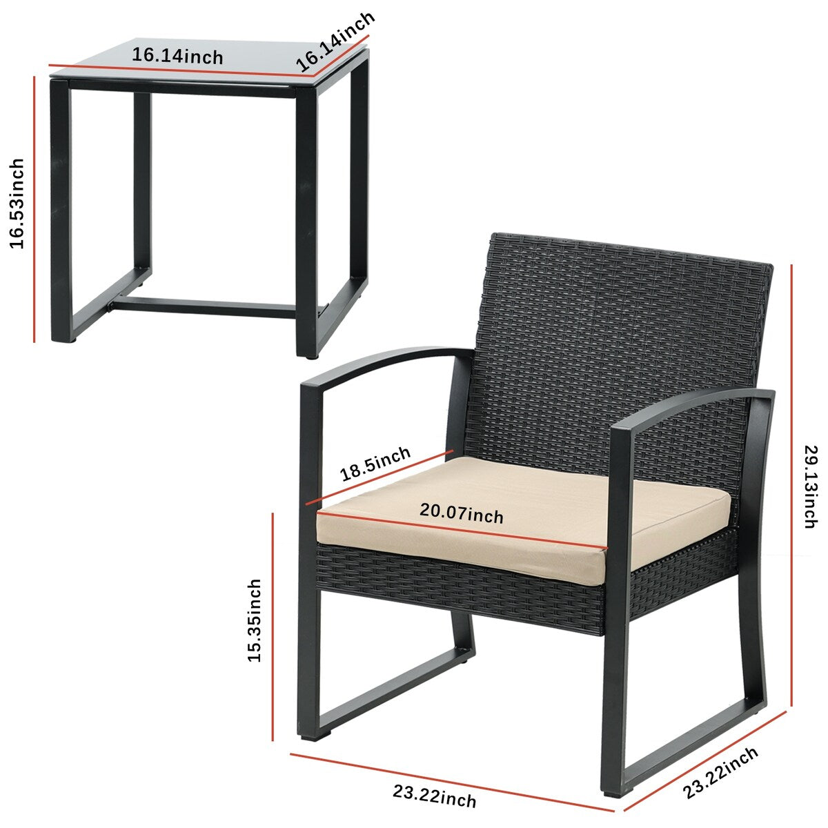 Ensemble de meubles de jardin Aoodor 3 pièces – Chaises d'extérieur en rotin avec table et canapé, coussins inclus – N/A