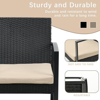 Ensemble de meubles de jardin Aoodor 3 pièces – Chaises d'extérieur en rotin avec table et canapé, coussins inclus – N/A