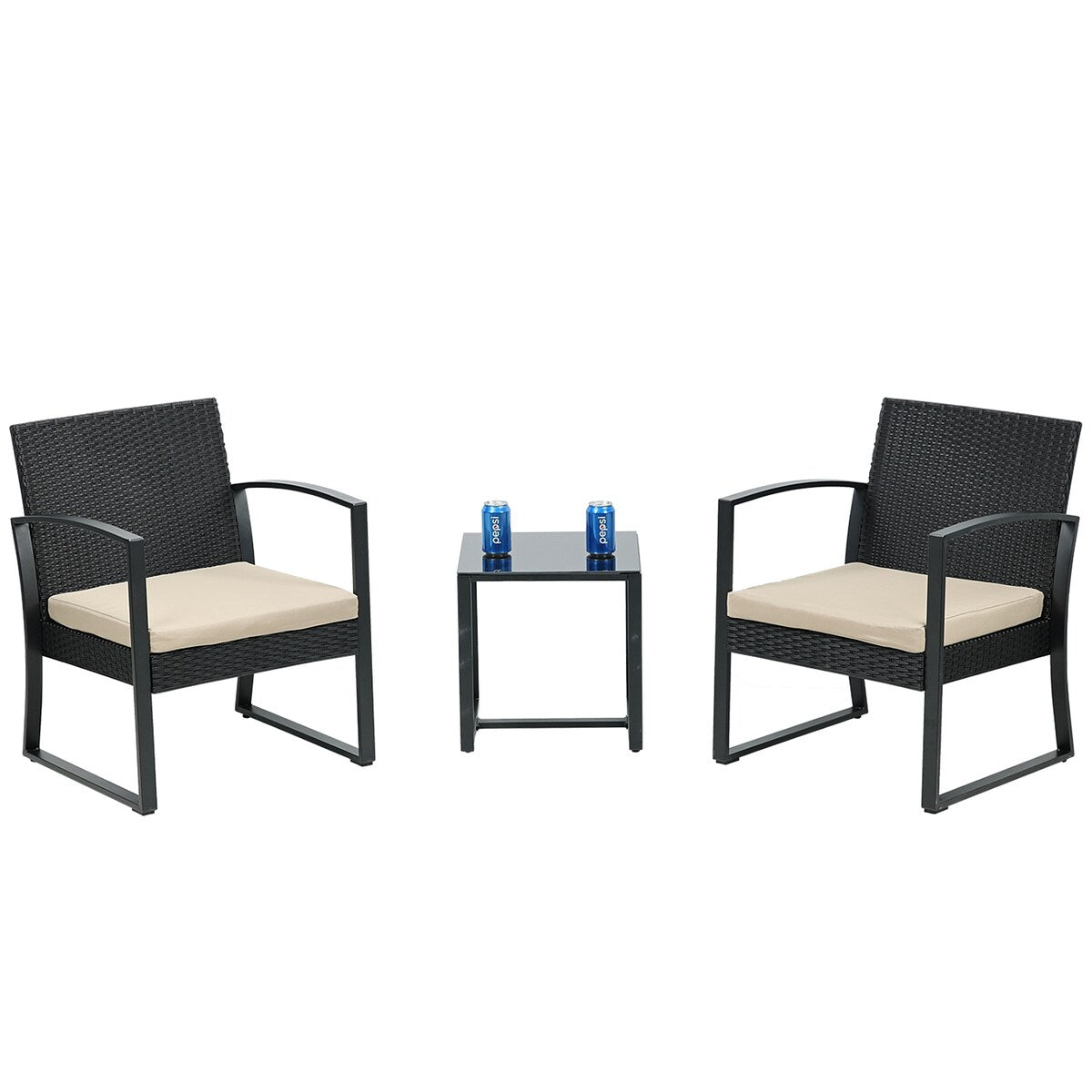 Ensemble de meubles de jardin Aoodor 3 pièces – Chaises d'extérieur en rotin avec table et canapé, coussins inclus – N/A