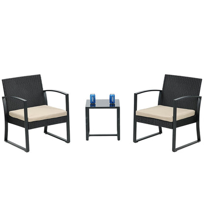 Ensemble de meubles de jardin Aoodor 3 pièces – Chaises d'extérieur en rotin avec table et canapé, coussins inclus – N/A
