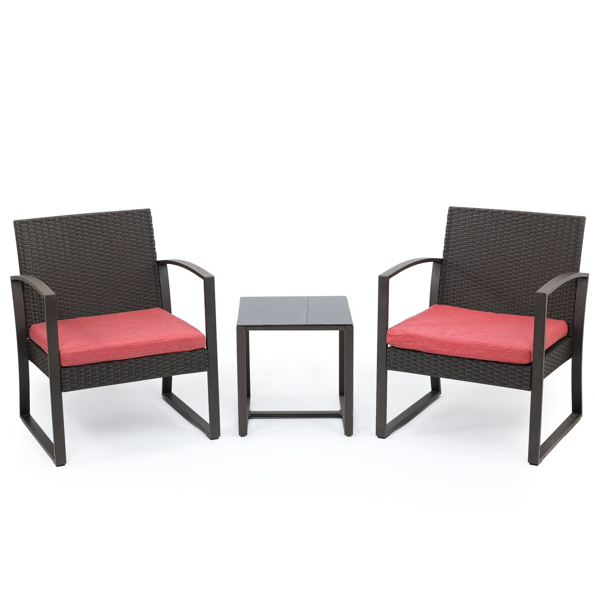 Ensemble de meubles de jardin Aoodor 3 pièces – Chaises d'extérieur en rotin avec table et canapé, coussins inclus – N/A