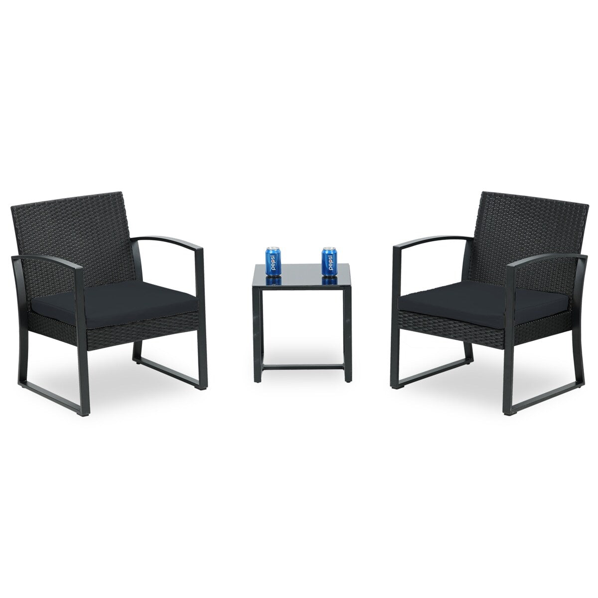 Ensemble de meubles de jardin Aoodor 3 pièces – Chaises d'extérieur en rotin avec table et canapé, coussins inclus – N/A