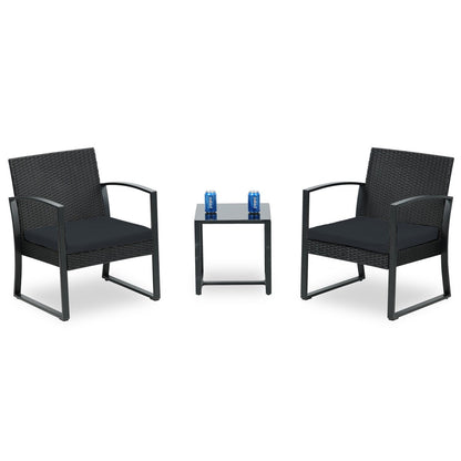 Ensemble de meubles de jardin Aoodor 3 pièces – Chaises d'extérieur en rotin avec table et canapé, coussins inclus – N/A
