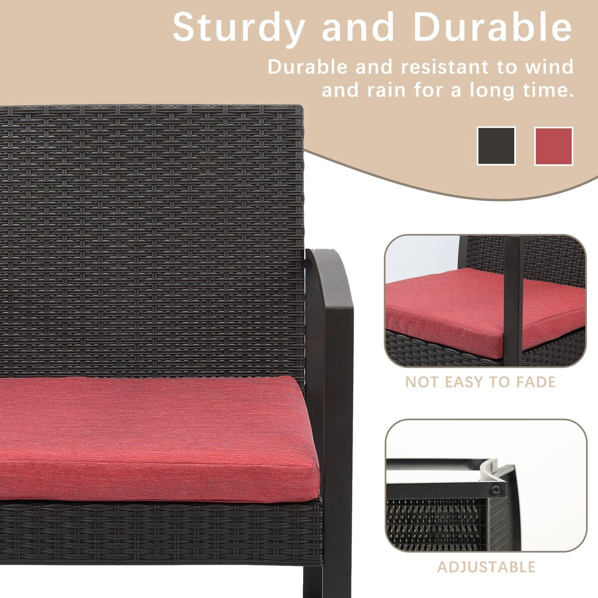 Ensemble de meubles de jardin Aoodor 3 pièces – Chaises d'extérieur en rotin avec table et canapé, coussins inclus – N/A