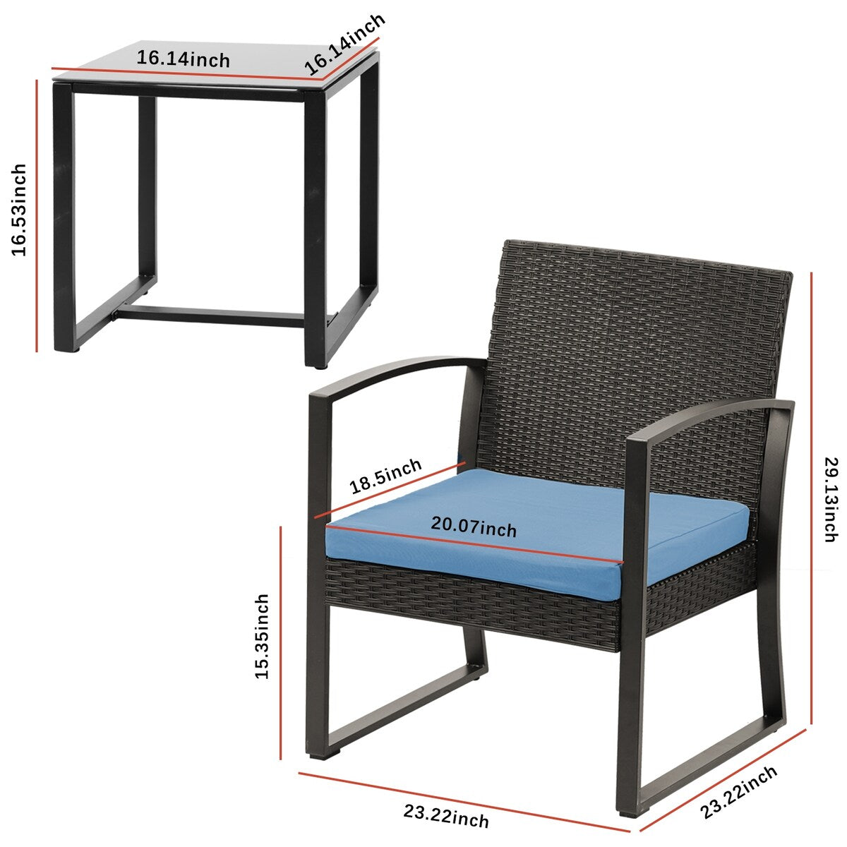 Ensemble de meubles de jardin Aoodor 3 pièces – Chaises d'extérieur en rotin avec table et canapé, coussins inclus – N/A