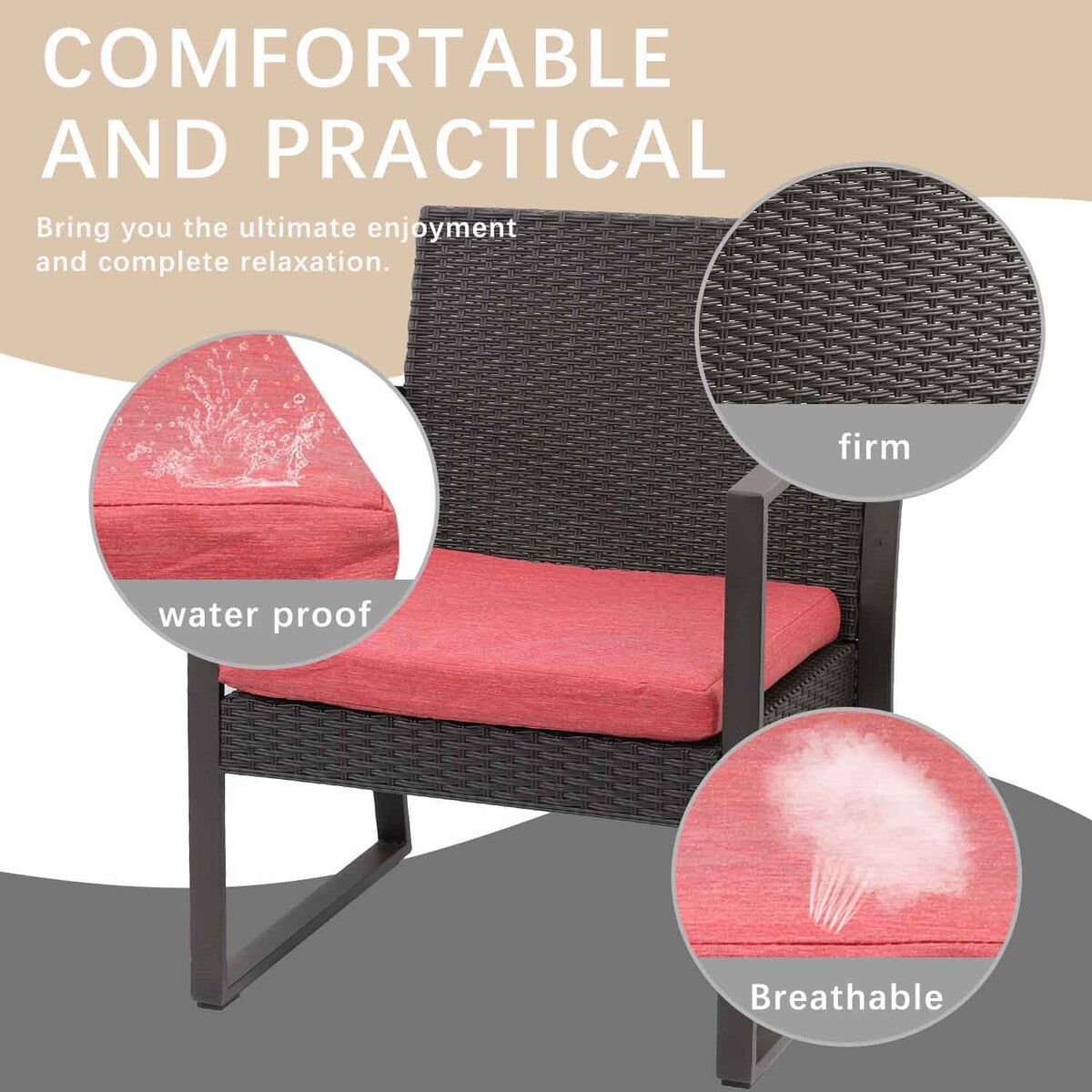 Ensemble de meubles de jardin Aoodor 3 pièces – Chaises d'extérieur en rotin avec table et canapé, coussins inclus – N/A