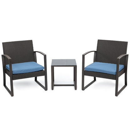 Ensemble de meubles de jardin Aoodor 3 pièces – Chaises d'extérieur en rotin avec table et canapé, coussins inclus – N/A