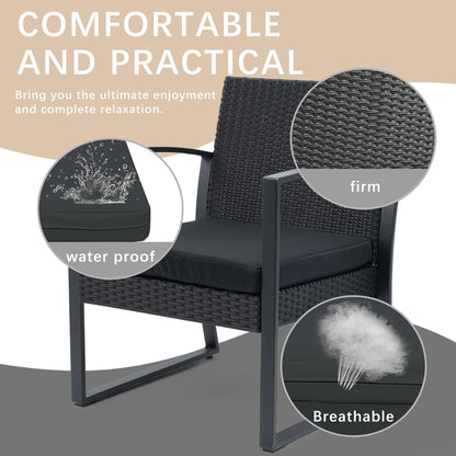 Ensemble de meubles de jardin Aoodor 3 pièces – Chaises d'extérieur en rotin avec table et canapé, coussins inclus – N/A