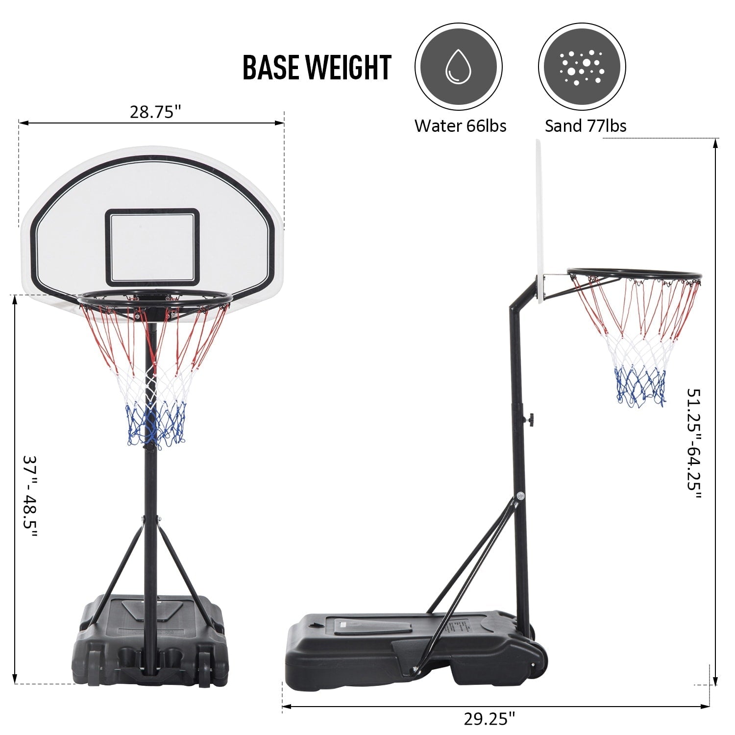 Panier de basket-ball portable Aosom pour piscine, panneau arrière de 76 cm, hauteur télescopique et construction toutes saisons