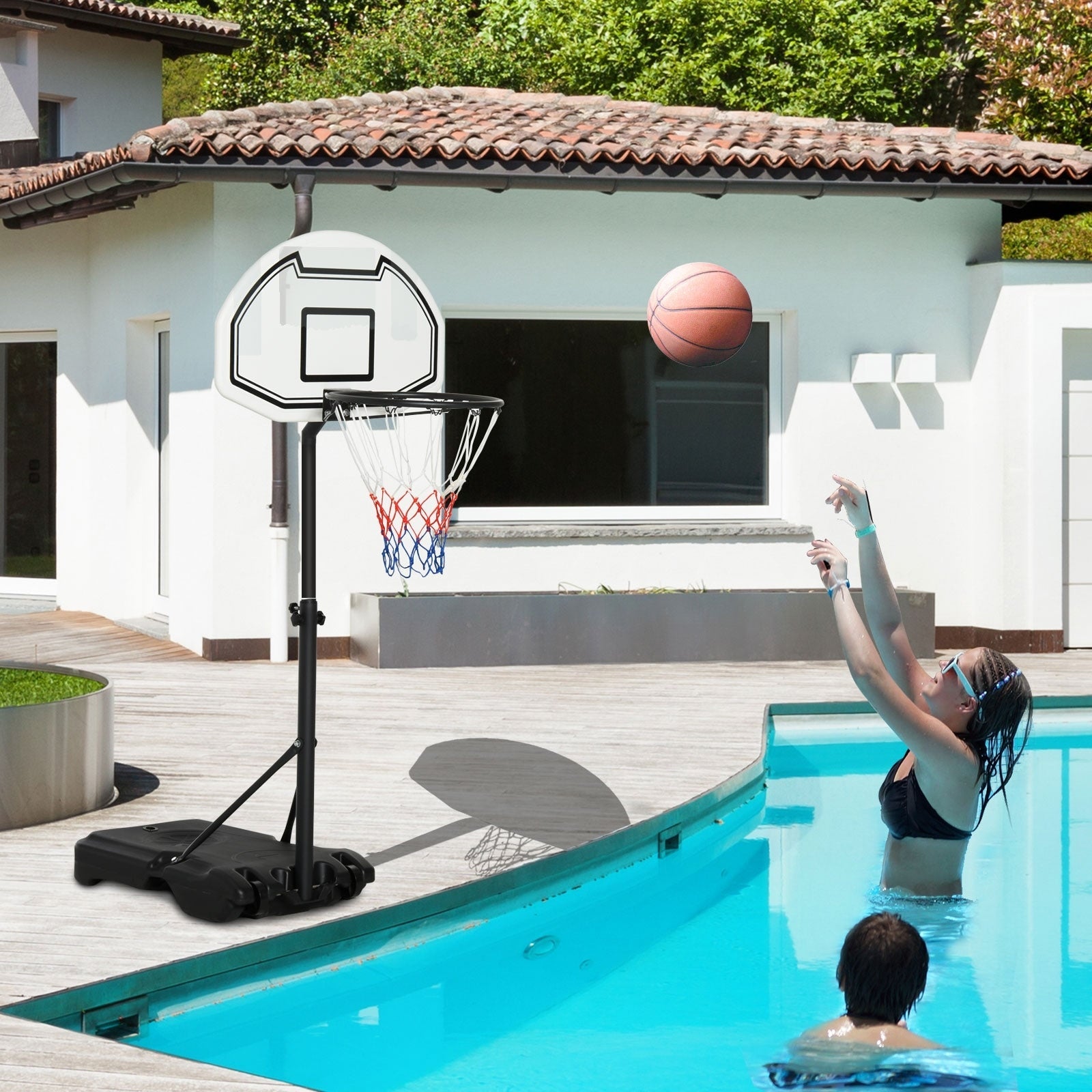 Panier de basket-ball portable Aosom pour piscine, panneau arrière de 76 cm, hauteur télescopique et construction toutes saisons